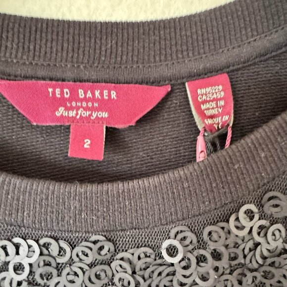 Ted Baker Sequin Panel Sweater 3D Black Size 2 Crewneck New With Tags - Picture 5 of 8